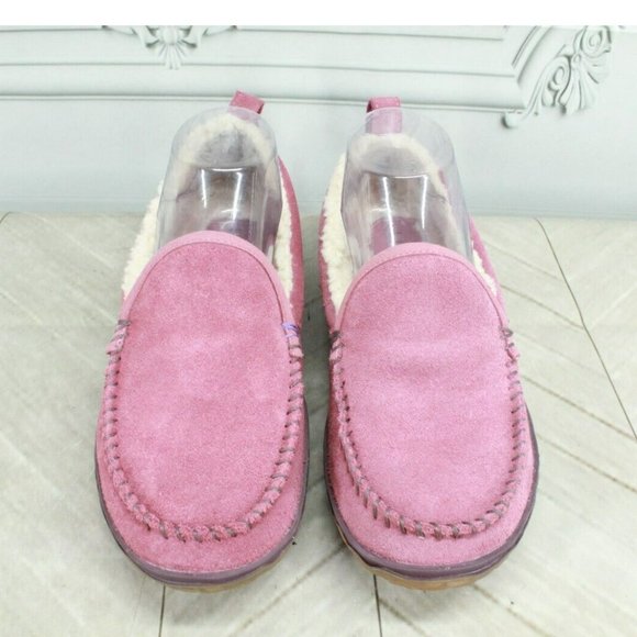 LL Bean Pink Suede Lined Mountain Moccasins Slipper Size 7 Medium - Picture 5 of 8